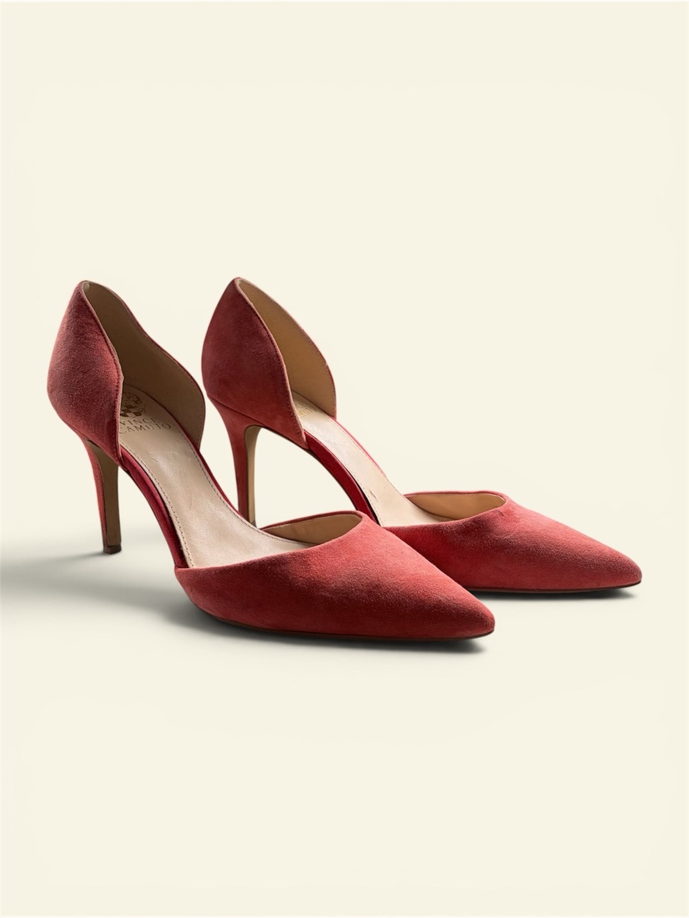 Vince Camuto Renny Pink Suede D'Orsay Pointed Toe Stiletto Pumps Heels 8.5 Chic